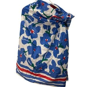 Mary Quant vintage blue red poppy print floral cotton blend paleo scarf shawl